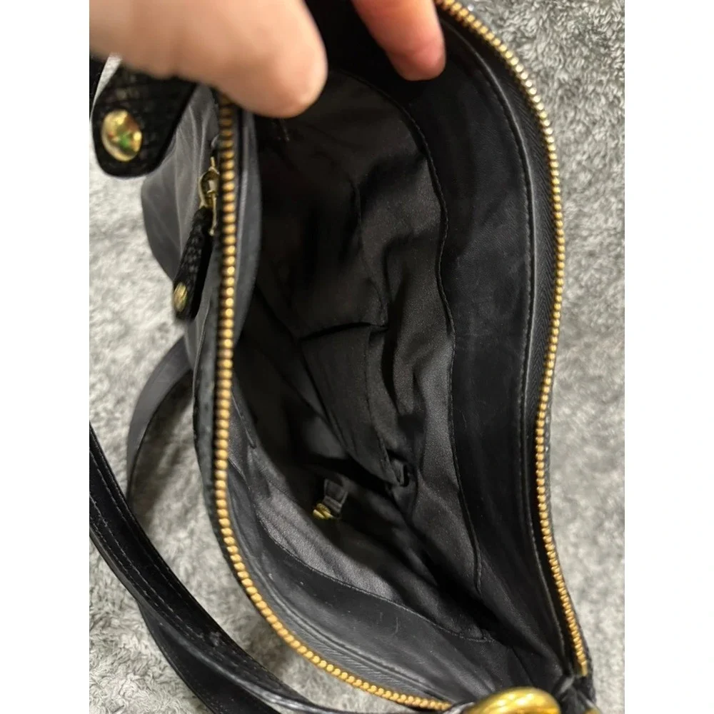 Coach‎ Black Leather Hobo Shoulder Bag Gold Hardware Slouchy Zip Purse